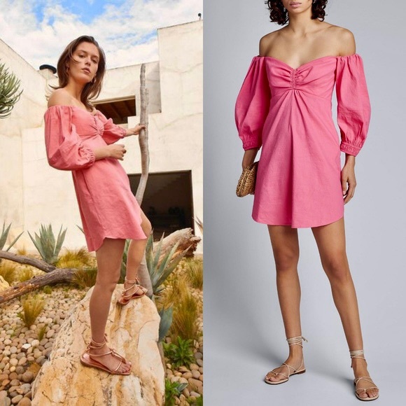 A.L.C. Mila Pink Linen Blend Off the Shoulder Mini Dress Size 4 - Picture 7 of 12